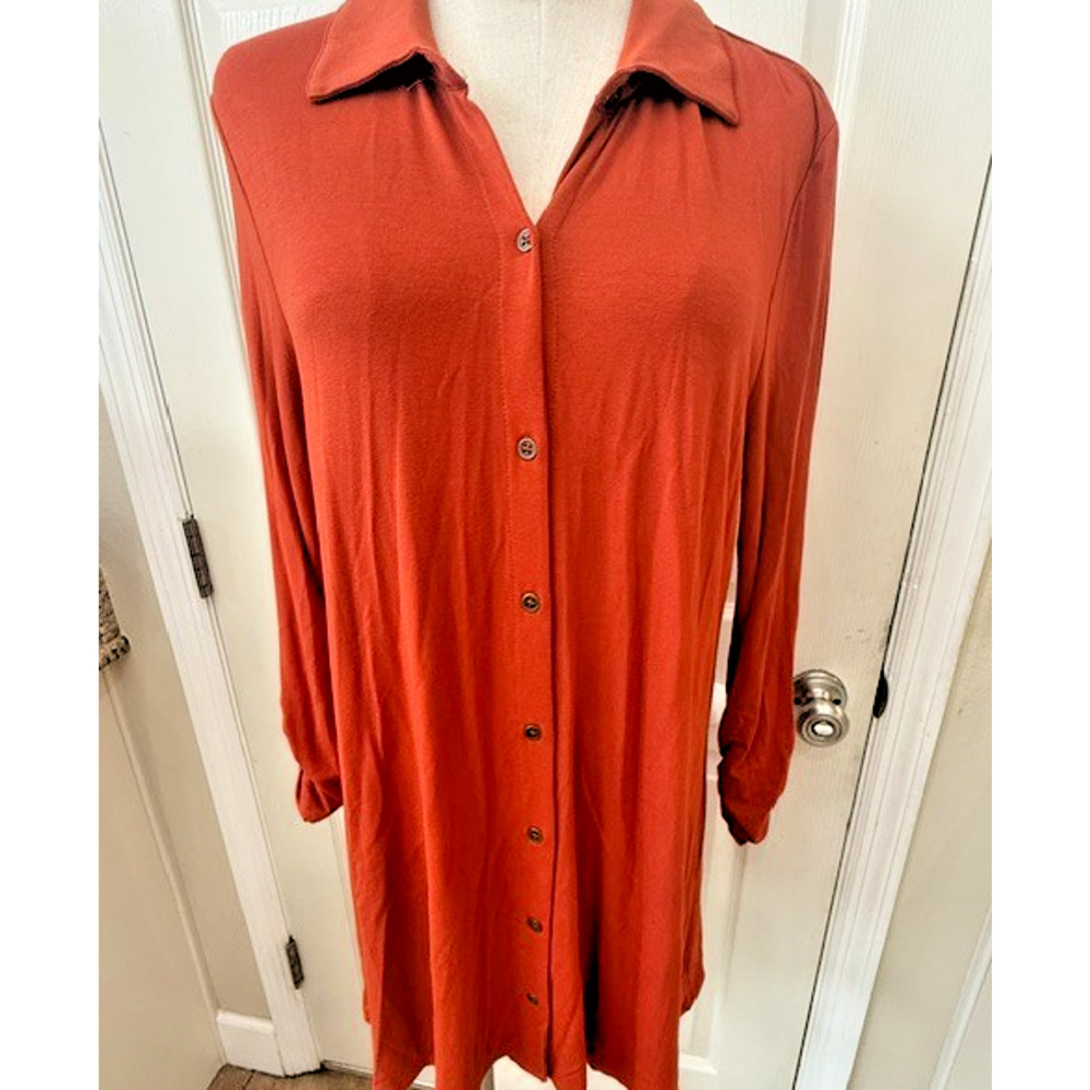 Kim Rogers Burnt Orange Julianna Tunic OVERSIZE SMALL Shirt Women Button Up Flow